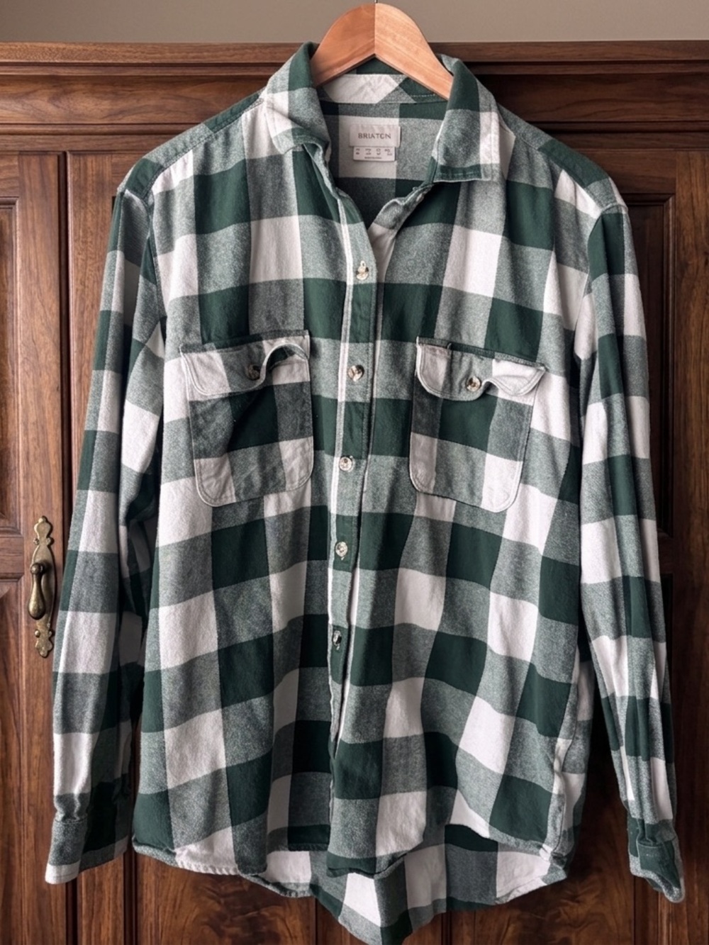 Brixton Bowery Flannel Shirt Mens M Green Plaid Fisherman Outdoors Cabin Core